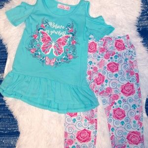 little girls peek a boo shoulder & legging set